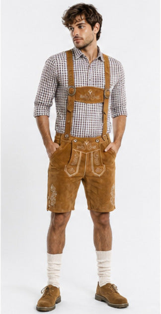 Mens Bavarian German Lederhosen Oktoberfest Traditional Outfit Genuine Leather Short Length