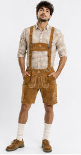 Mens Bavarian German Lederhosen Oktoberfest Traditional Outfit Genuine Leather Short Length
