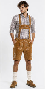 Mens Bavarian German Lederhosen Oktoberfest Traditional Outfit Genuine Leather Short Length