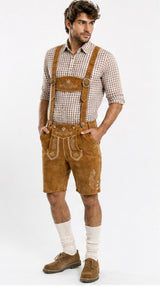 Mens Bavarian German Lederhosen Oktoberfest Traditional Outfit Genuine Leather Short Length