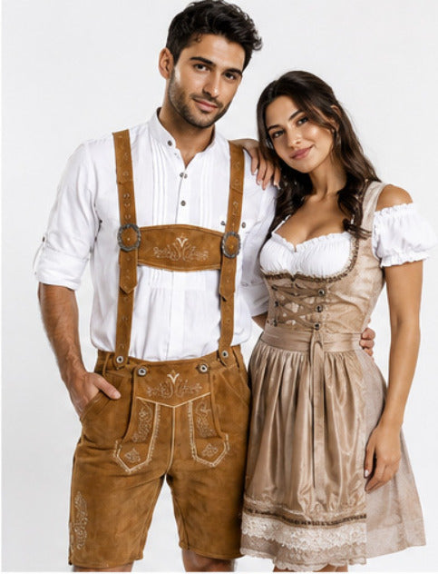 Mens Bavarian German Lederhosen Oktoberfest Traditional Outfit Genuine Leather Short Length