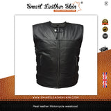 Men's Genuine Leather Waistcoat Motorbike Motorcycle Club Style Biker Vest Black