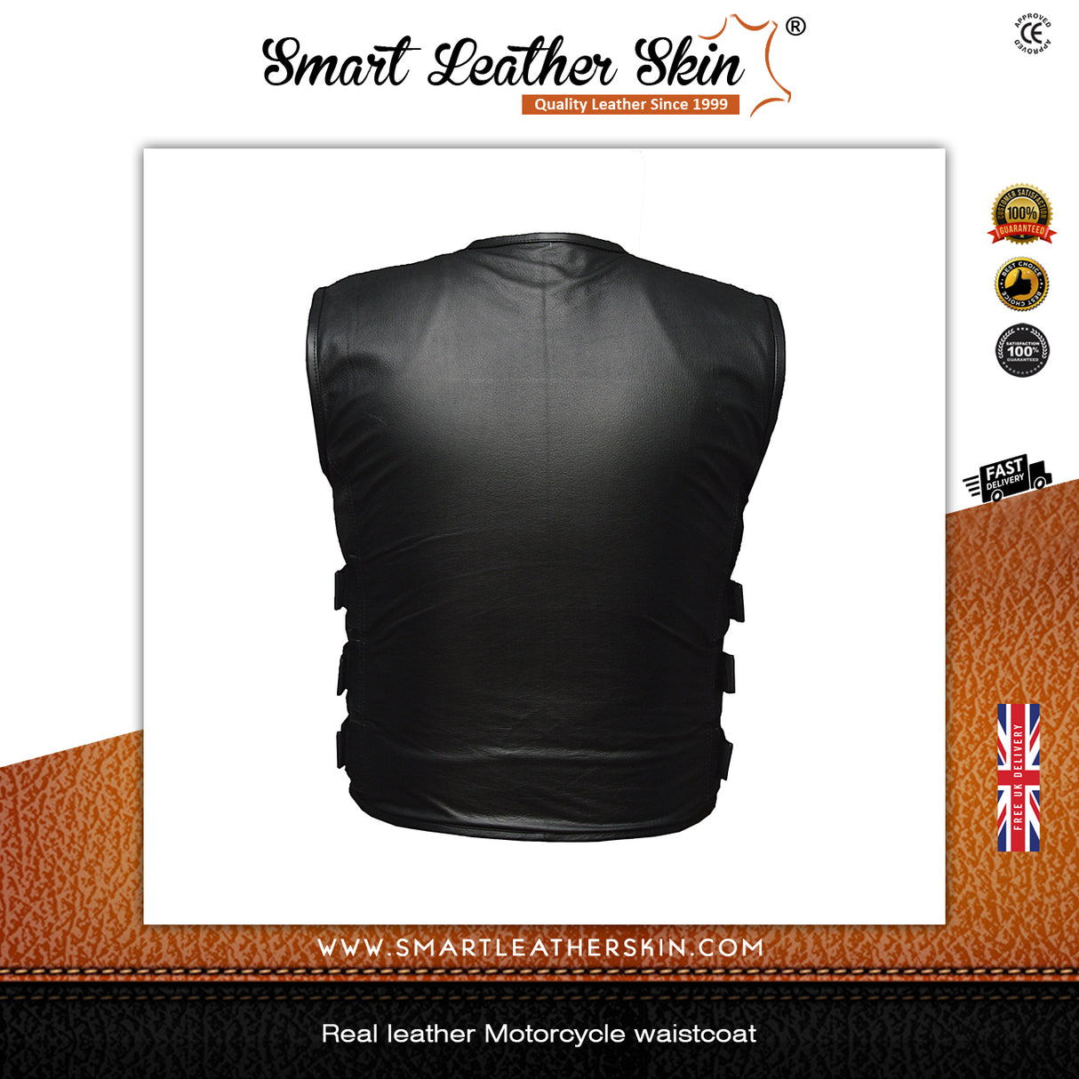 Men's Genuine Leather Waistcoat Motorbike Motorcycle Club Style Biker Vest Black