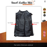 Men's Genuine Leather Waistcoat Motorbike Motorcycle Club Style Biker Vest Black