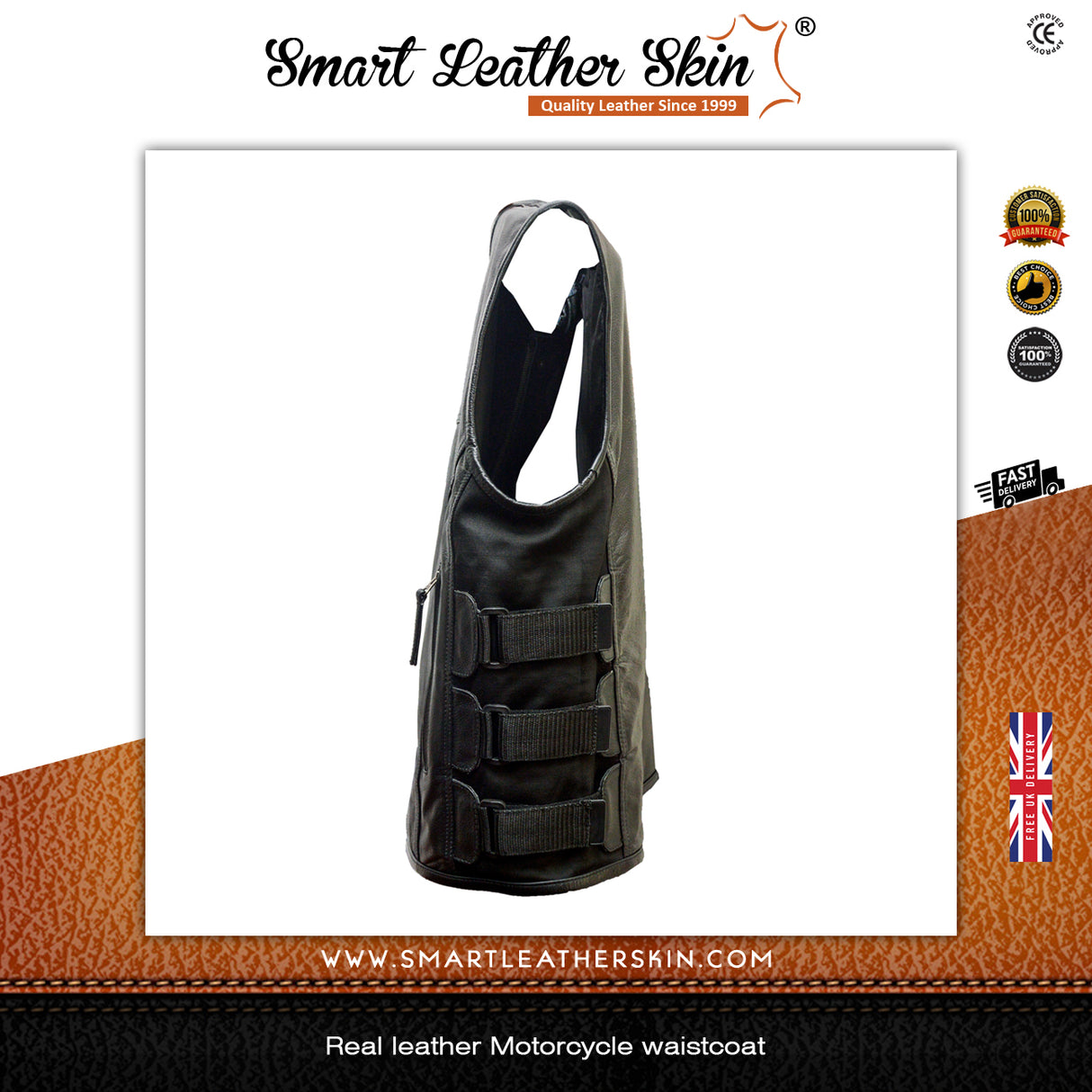 Men's Genuine Leather Waistcoat Motorbike Motorcycle Club Style Biker Vest Black