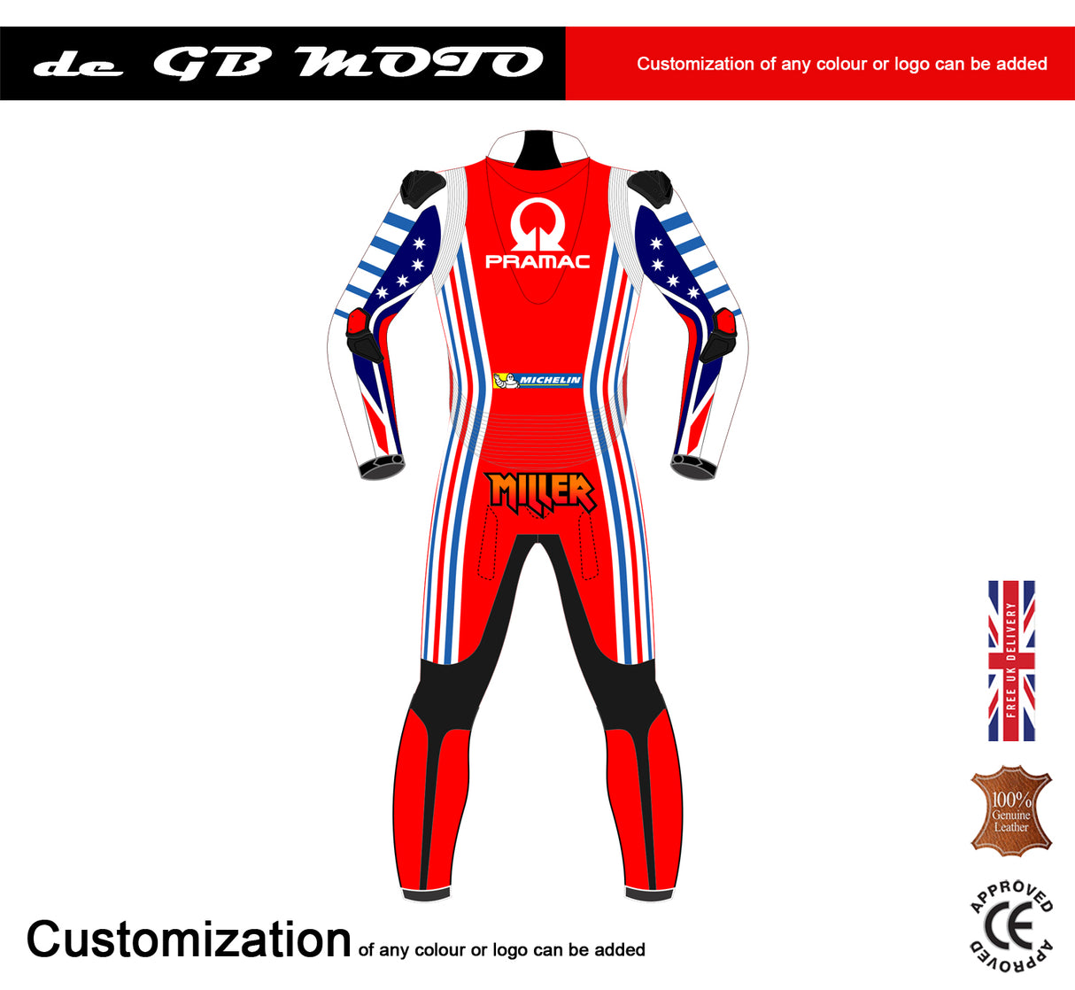 JACK MILLER DUCATI PRAMAC 2020 MODEL MOTOGP MOTORBIKE LEATHER RACING SUIT