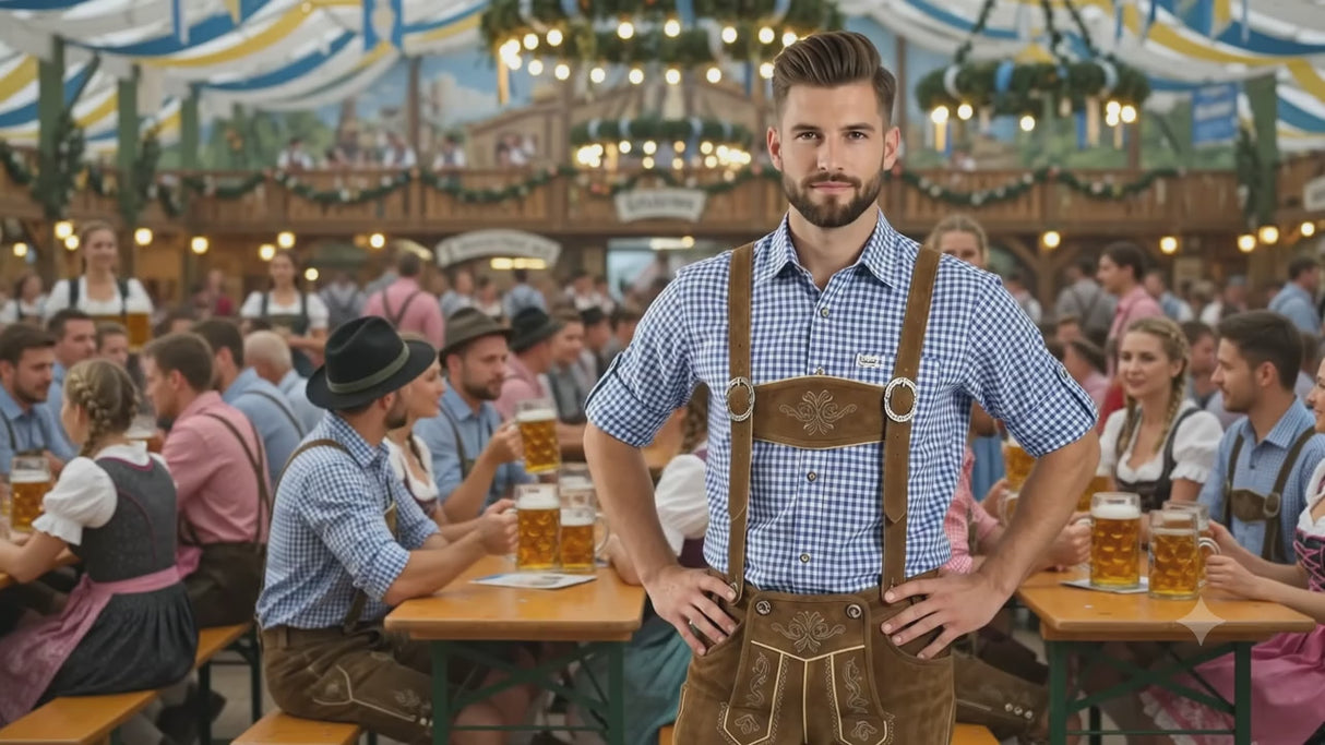 Mens Bavarian German Lederhosen Oktoberfest Traditional Outfit Genuine Leather Short Length