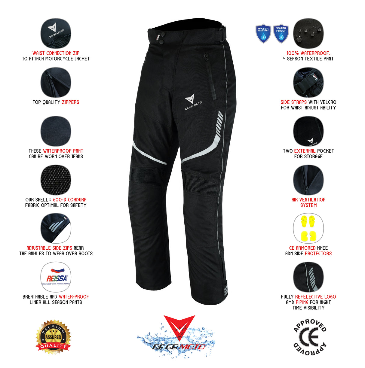 Motorbike Motorcycle Trouser Waterproof Textile Trouser Cordura Pants with Protective CE Approved Armours