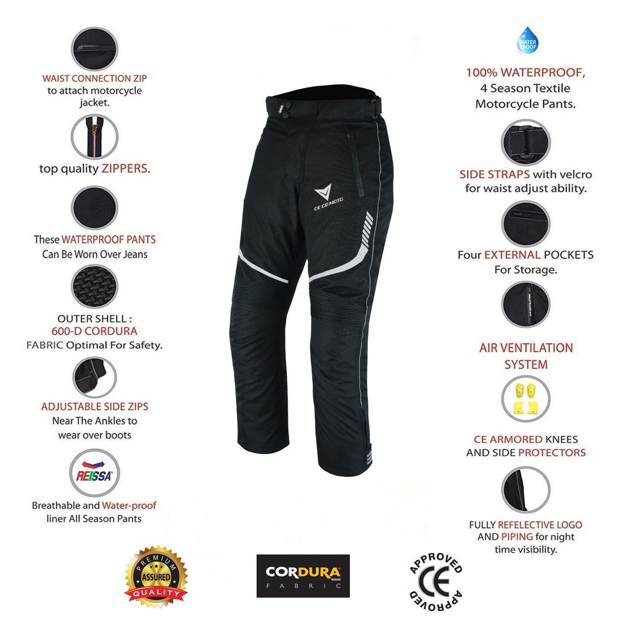 Motorbike Motorcycle Trouser Waterproof Textile Trouser Cordura Pants with Protective CE Approved Armours