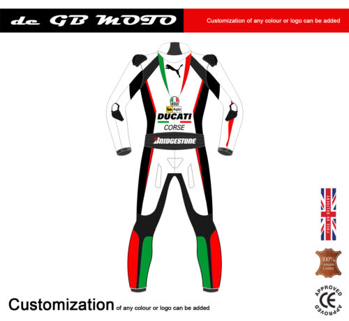 New DUCATI Corse 1 Piece Motorbike Racing Leather Suit CE Approved Armour